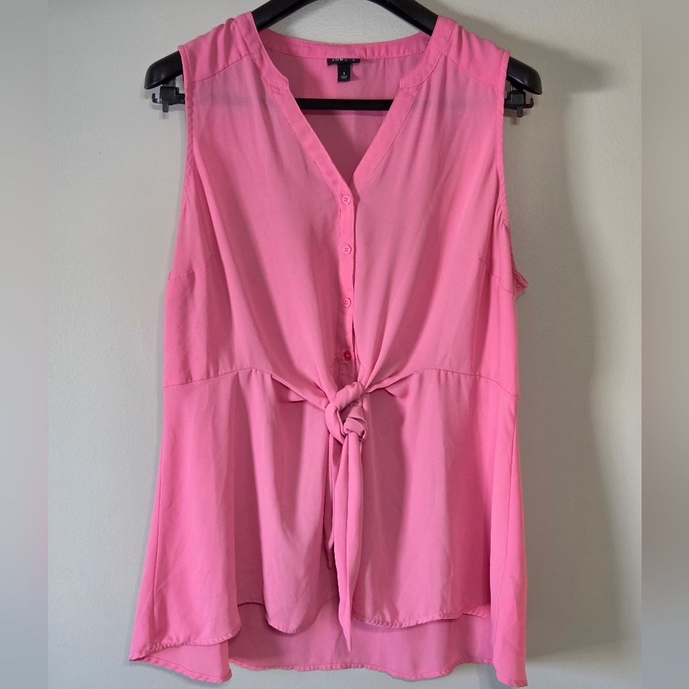 Torrid Hot Pink Front Tie Sleeveless Blouse Spring Summer Sz 1  (14/16) Plus